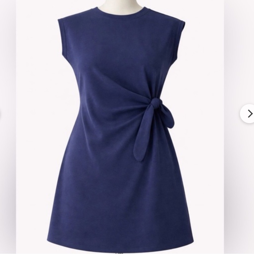 Cable & Gauge (1XL) Navy Shortsleeved Knot-Detail Casual Relaxed-fit Mini Dress